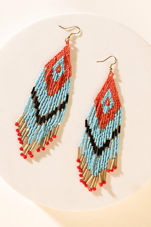 Zuni Blaze Fringe Ohrringe in Cyan Desert Flame