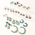 Myra Turquoise Trails & Silver Tales Set of 16 Earrings