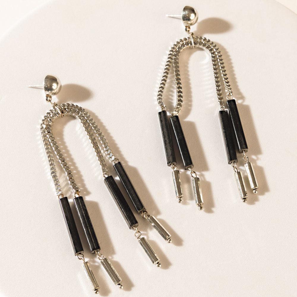 Myra The Black Hitch Earrings in Onyx Silver