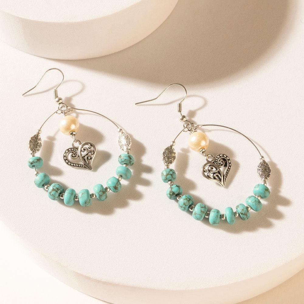 Myra Wild Bloom Heart Earrings in Ranch Teal