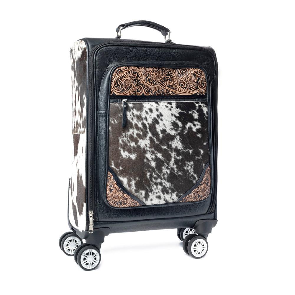 Myra Prairie Shadow Handtooled Hairon Leather Trolley in Stallion Noir