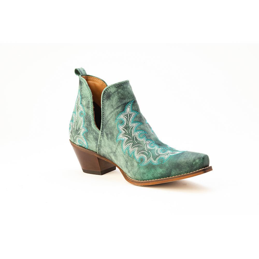 Myra Sagebreeze Embroidered Leather Booties in Lagoon Teal
