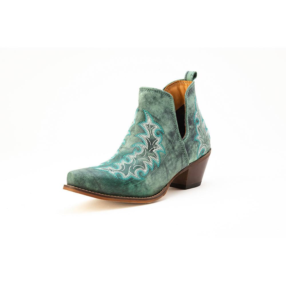 Myra Sagebreeze Embroidered Leather Booties in Lagoon Teal