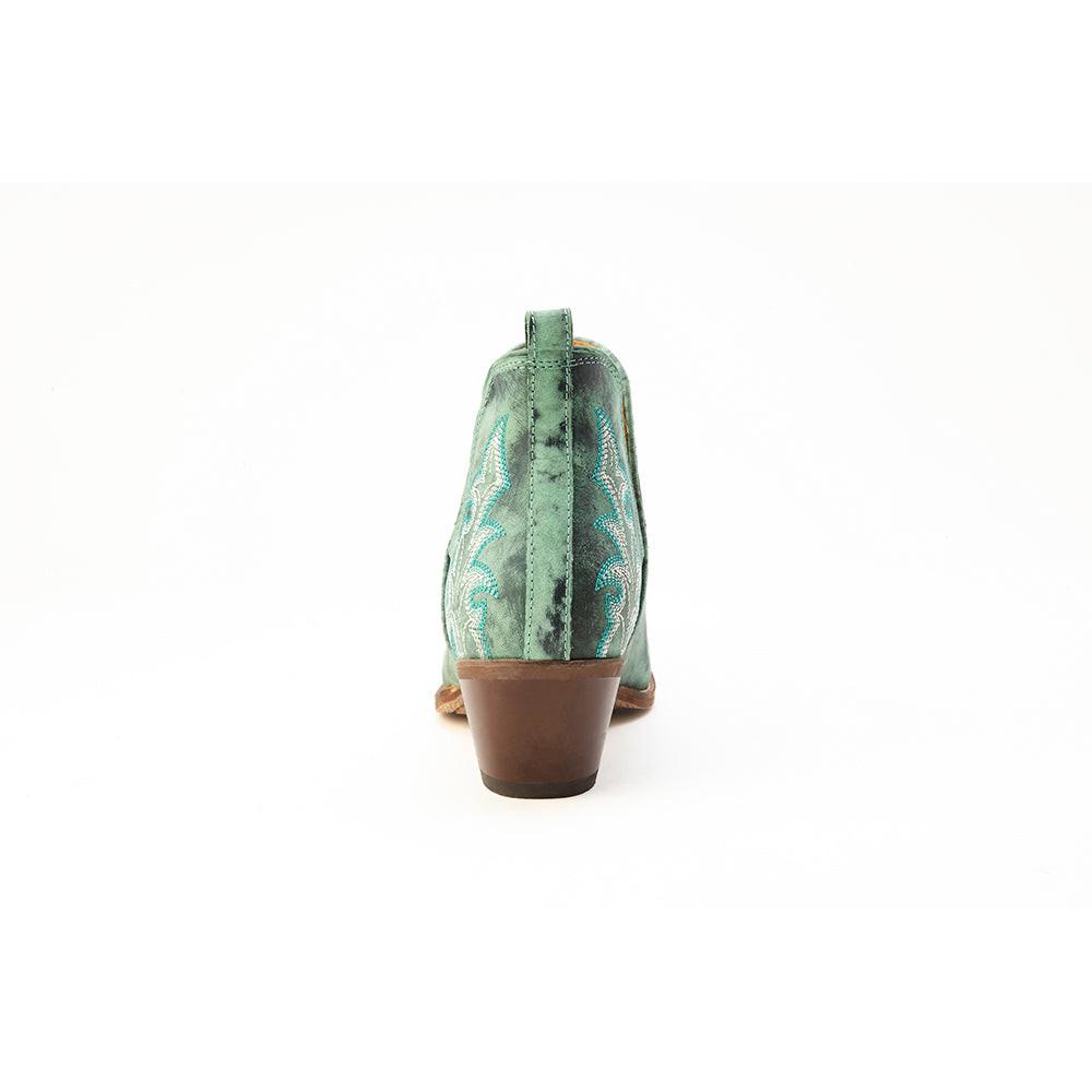 Myra Sagebreeze Embroidered Leather Booties in Lagoon Teal