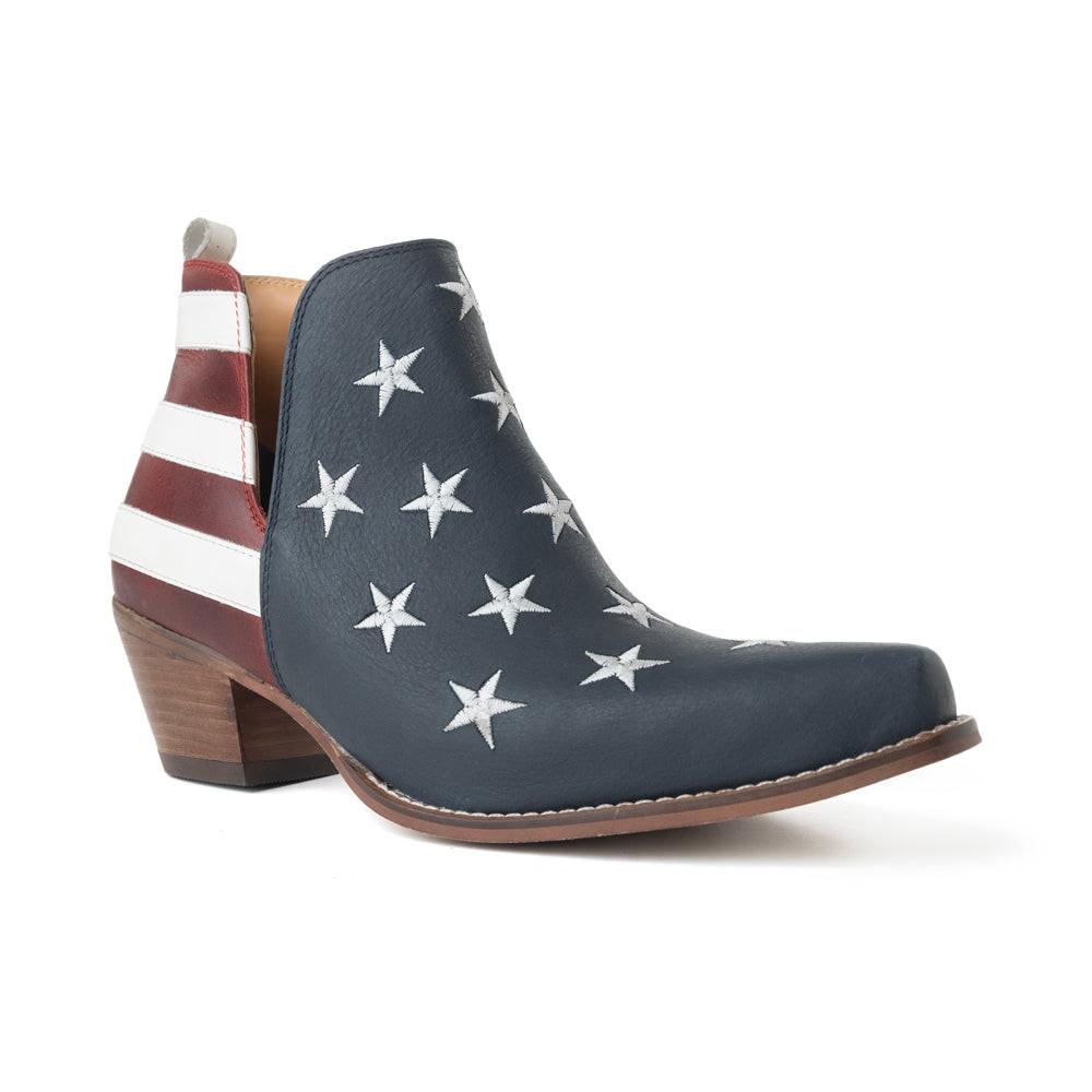 Myra Liberty Star Leather Booties in Vintage Blue