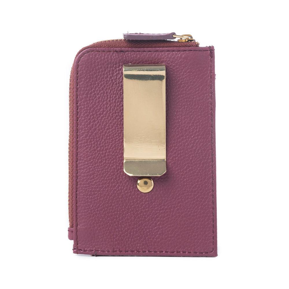 Myra Red Rock Bloom Leather Credit Card Holder in Russet Plum