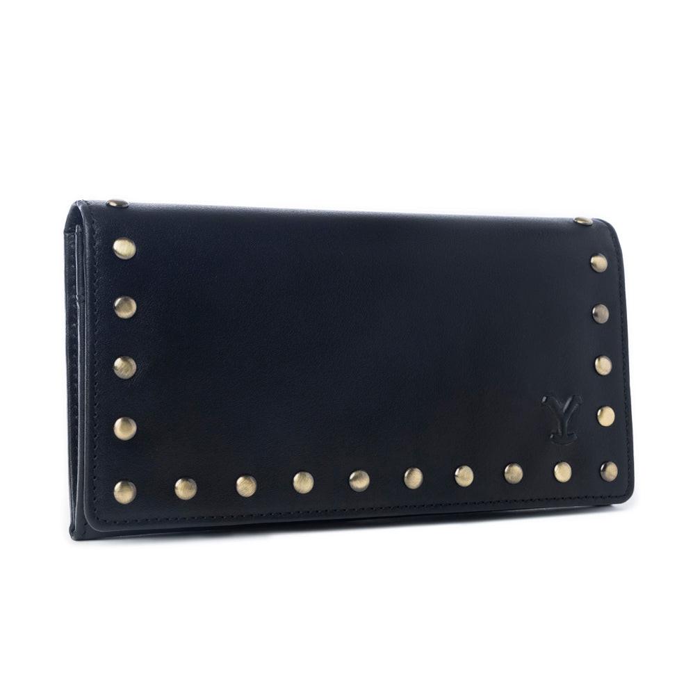 Yellowstone Caldera Leather Wallet with Rivets in Ash
