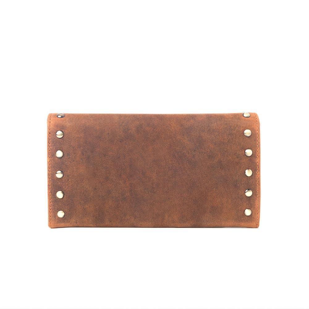 Yellowstone Caldera Leather Wallet with Rivets in Amber