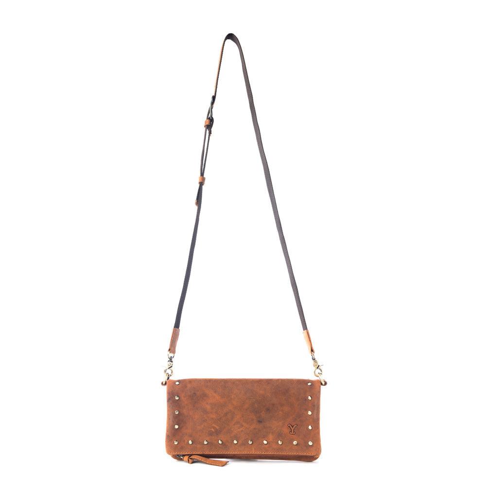 Yellowstone Palisade Clutch Bag with Rivets in Amber