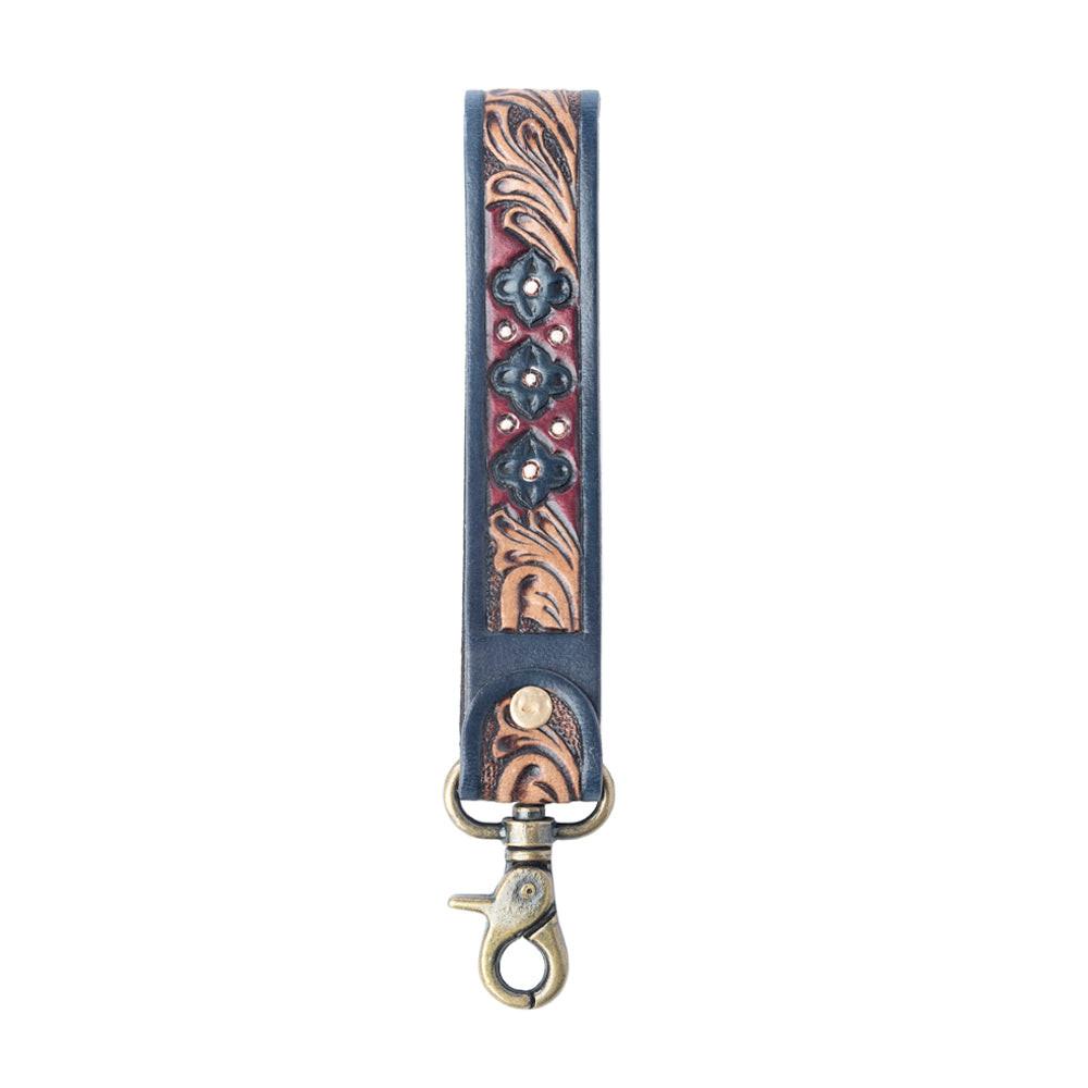 Myra Wild Garnet Handtooled Leather Keyfob in Canyon Shadow
