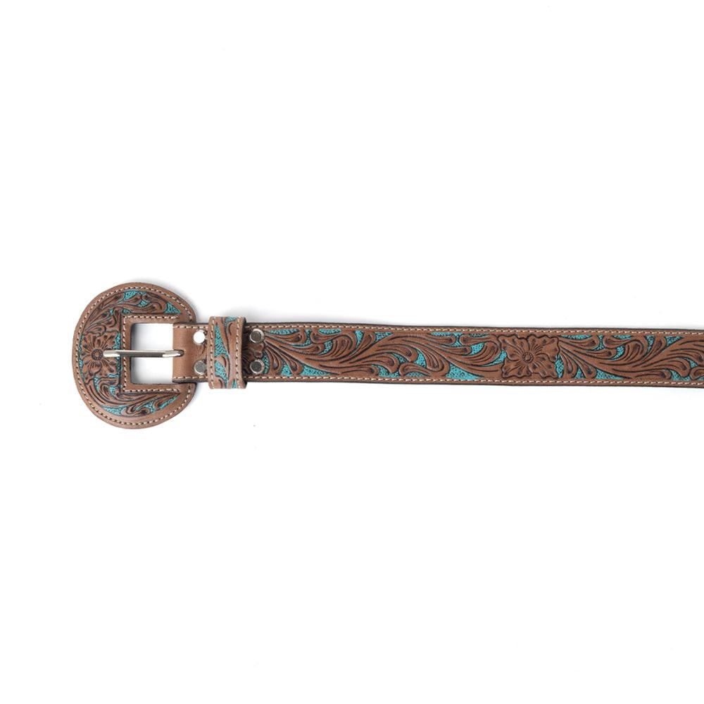 Western Wreath Leather Belt in Bronco Sky