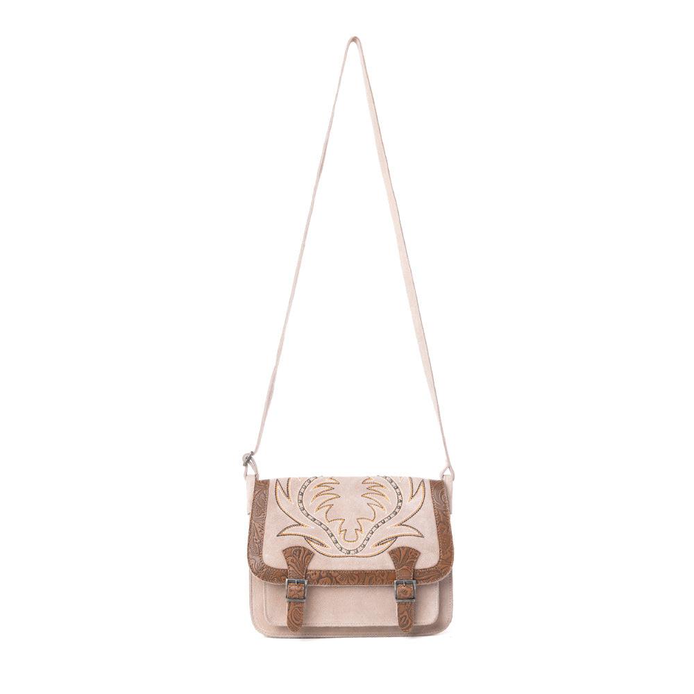 Myra Amberwood Suede Leather Boot Embroidered Leather Bag in Amber