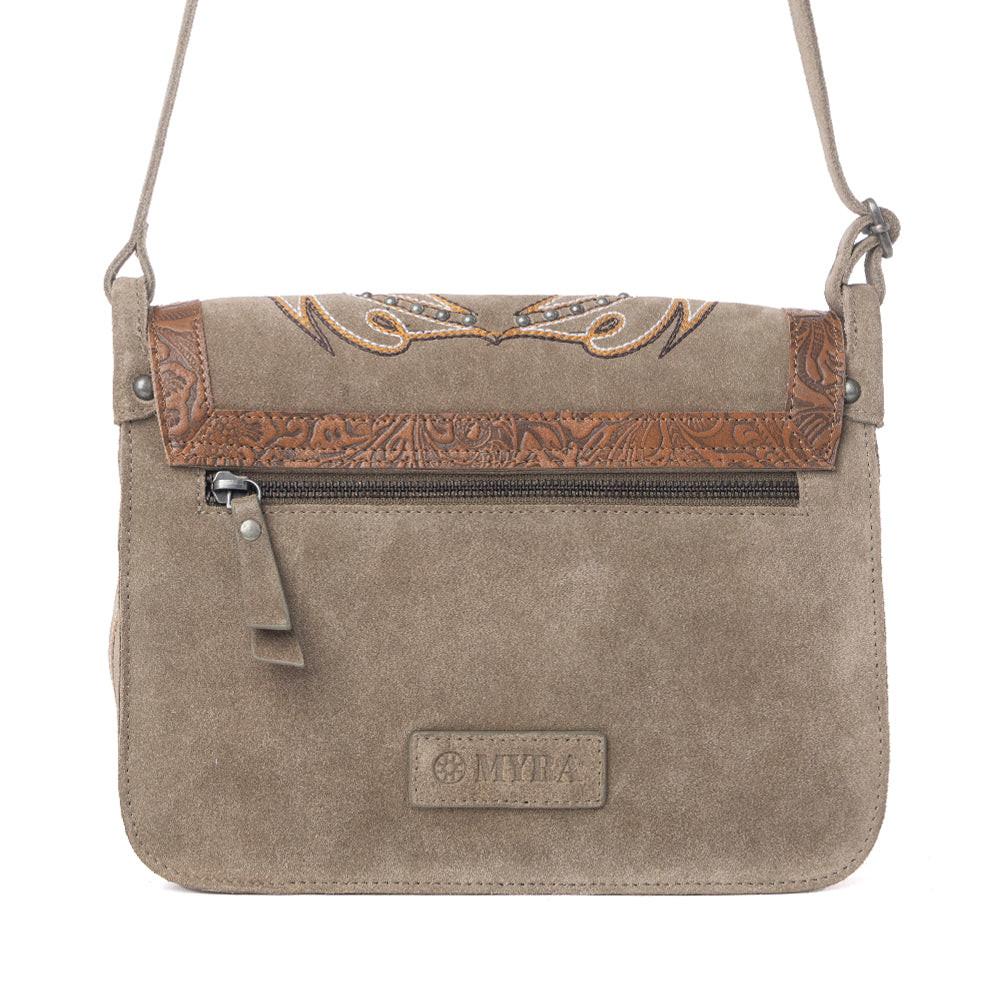 Myra Amberwood Suede Leather Boot Embroidered Bag in Olive Taupe