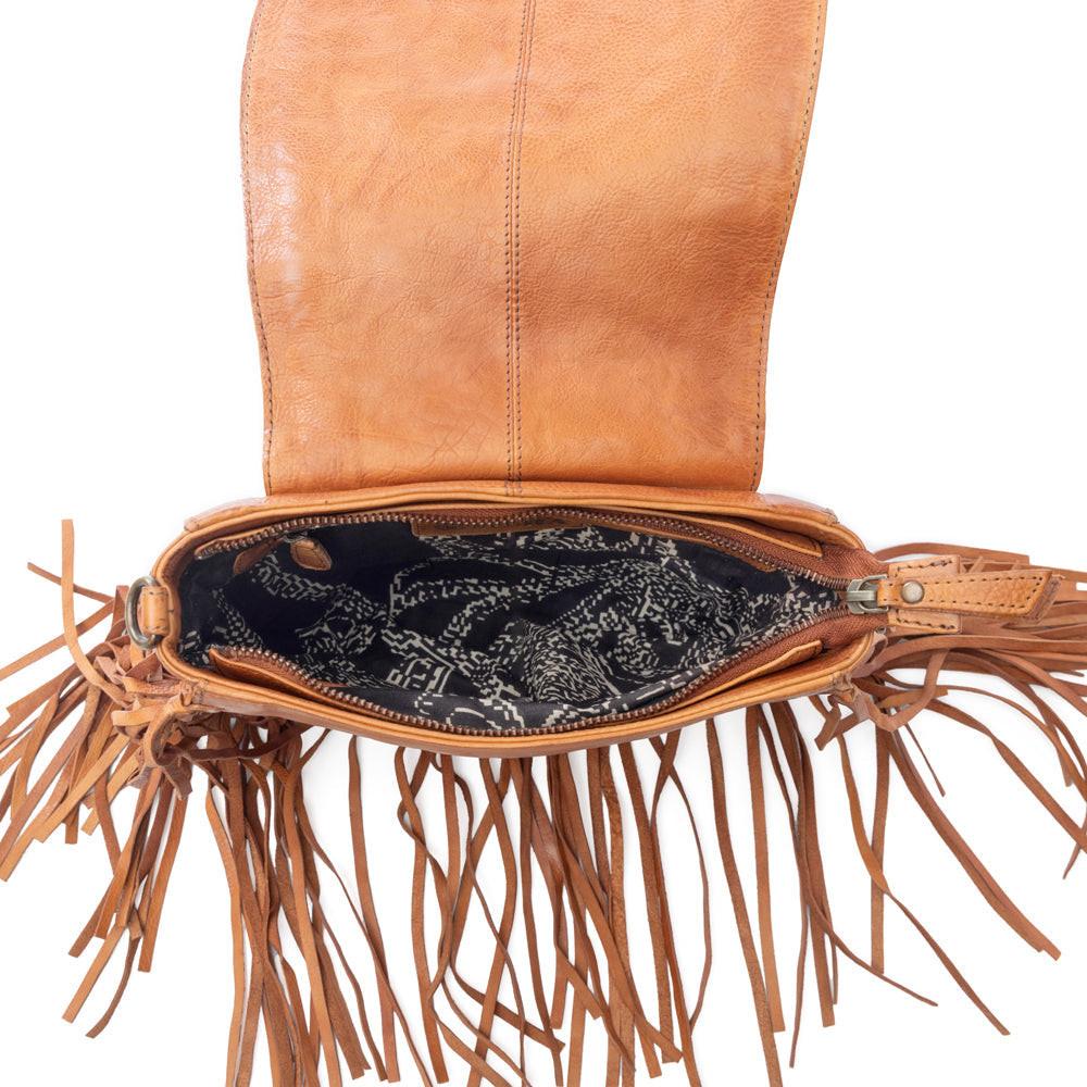 Myra Festival Ember Studded Leather Bag with Fringes in Western Clay