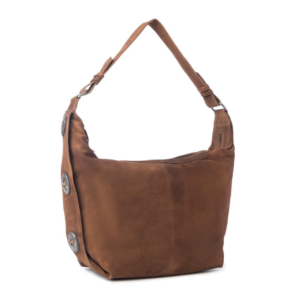 Myra Paradise Valley Suede Leather Shoulder Bag in Auburn Brown