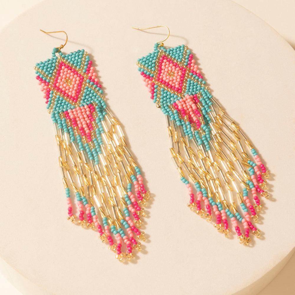 Myra Gilded Arena Beaded Fringe Earrings in Rodeo Blue
