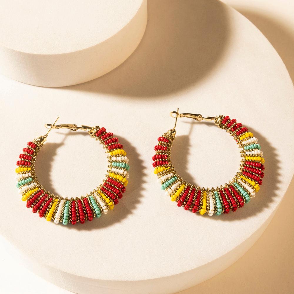 Myra Barrel Race Beaded Hoop Earrings in Rodeo Berry