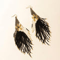 Myra Moonlit Sage Beaded Fringe Earrings in Midnight Coal