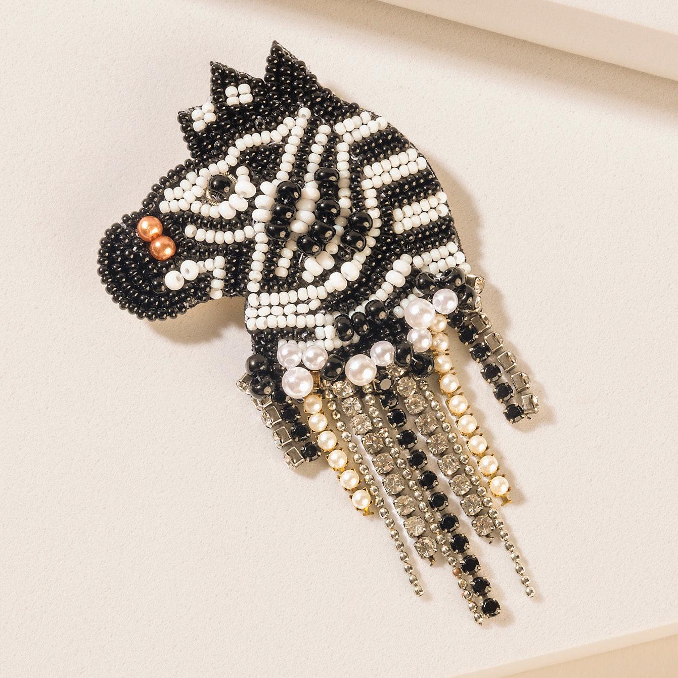 Myra Wilderness Charm Zebra Brooch in Moon Pearl
