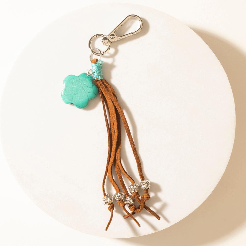 Myra Rangeflower Tassel Charm Keychain in Suede Brown