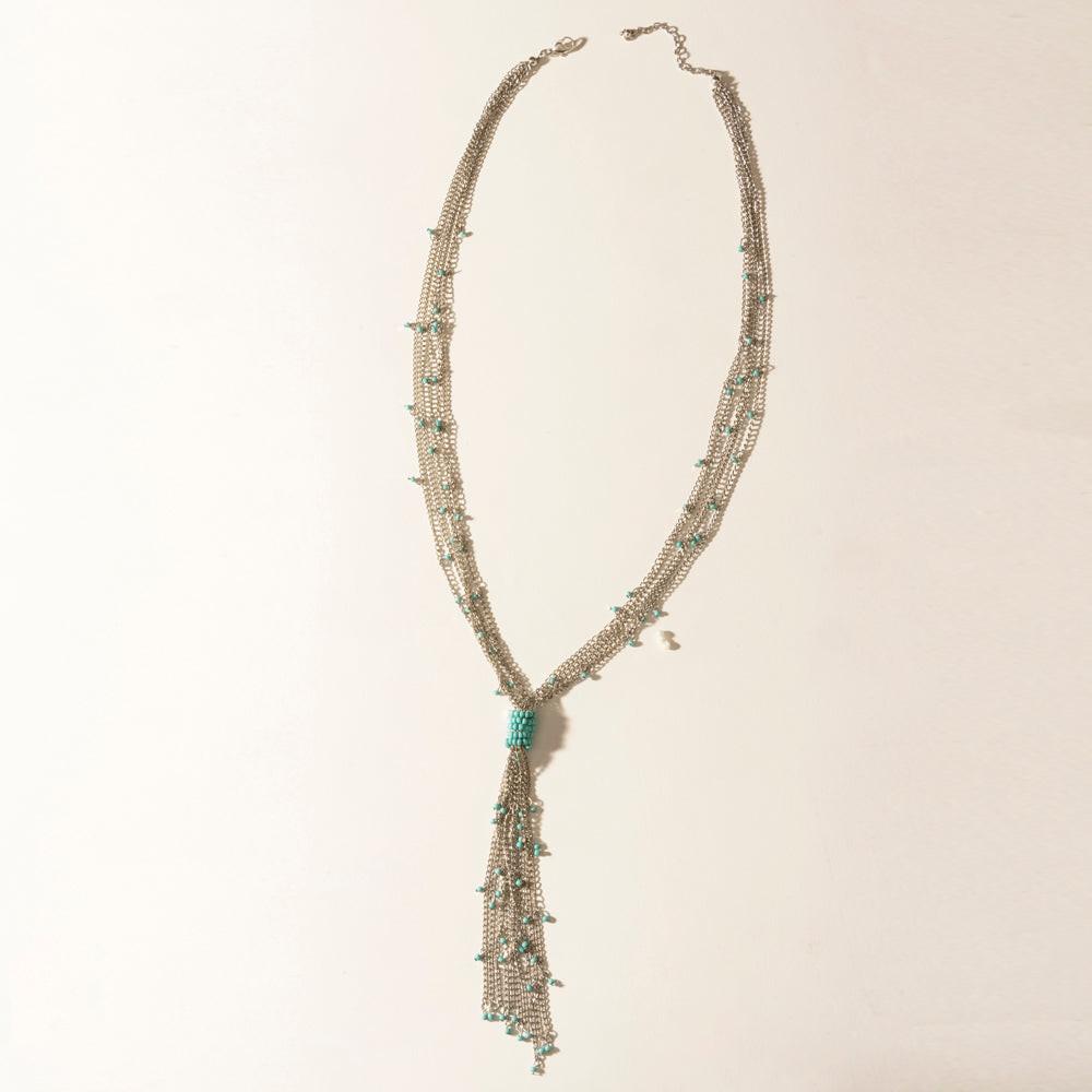 Myra Mist River Tassel Necklace in Silver Mix