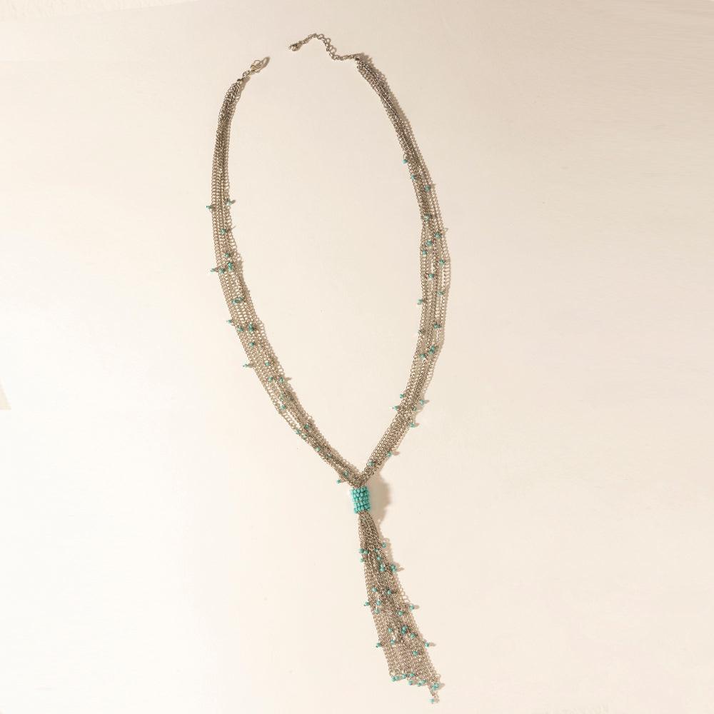 Myra Mist River Tassel Necklace in Silver Mix