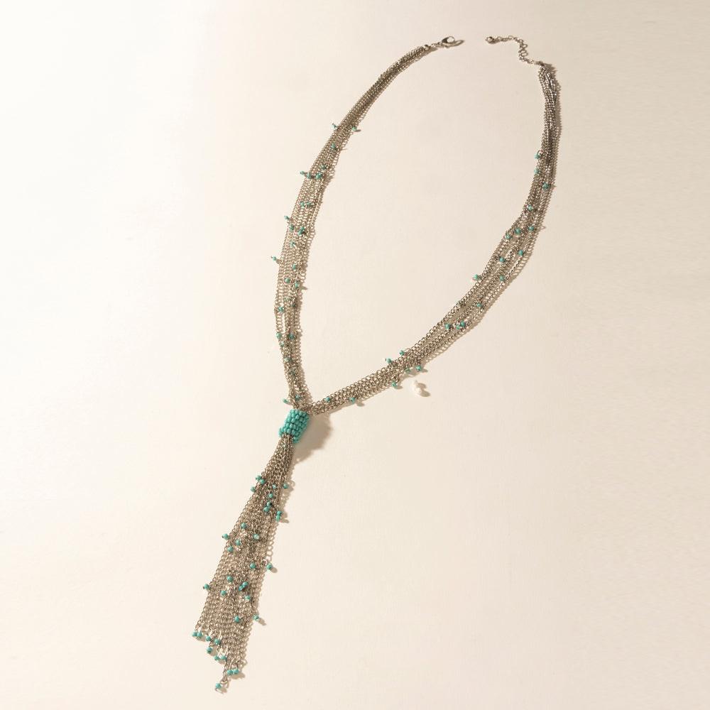 Myra Mist River Tassel Necklace in Silver Mix