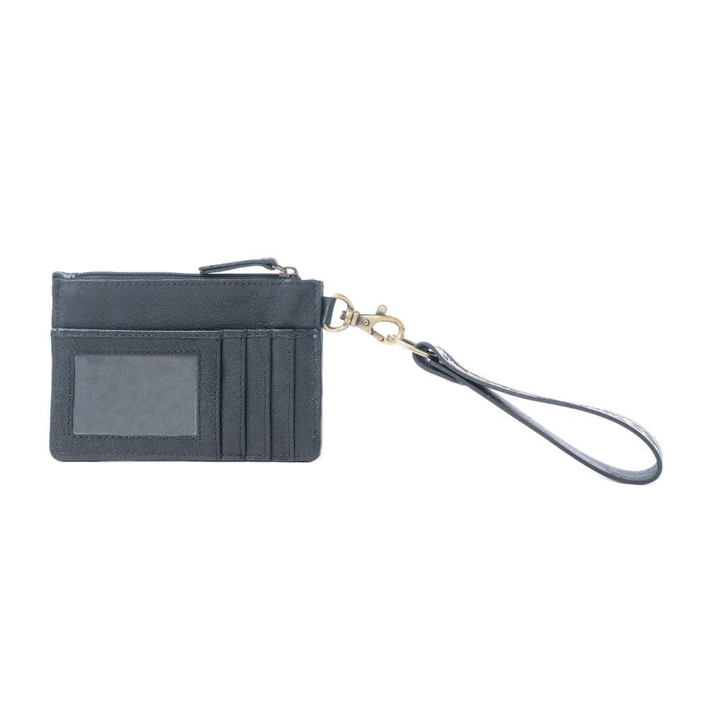 Myra Navajo Sky Handtooled Hairon Leather Card Holder in Antique Brown