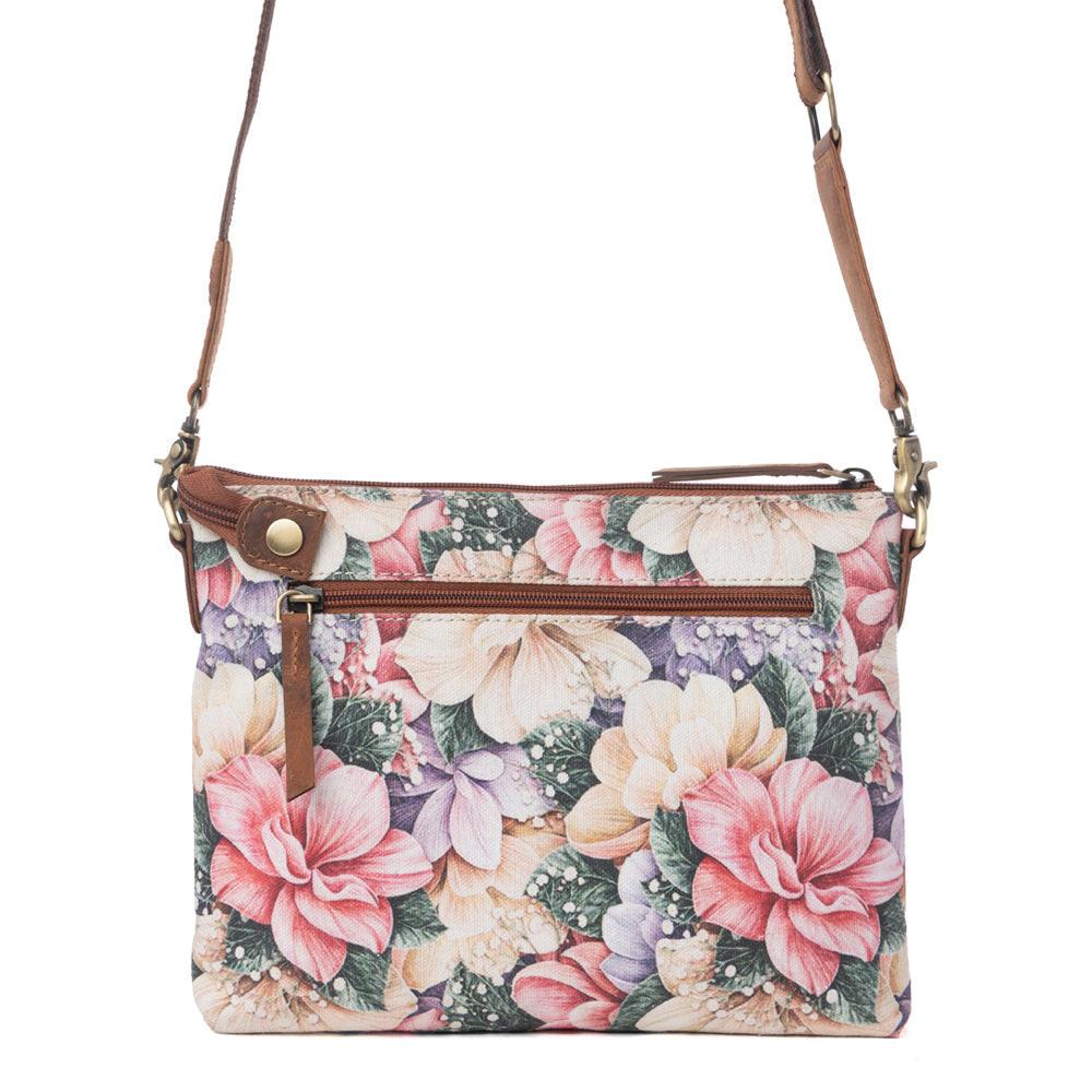 Myra Wildflower Trail Cotton & Leather Crossbody Bag in Vintage Rose