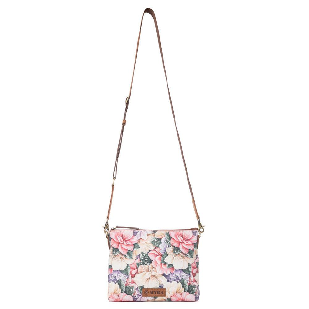 Myra Wildflower Trail Cotton & Leather Crossbody Bag in Vintage Rose