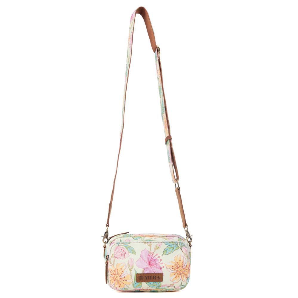 Myra Meadow Song Cotton & Leather Crossbody Bag in Lemon Blossom