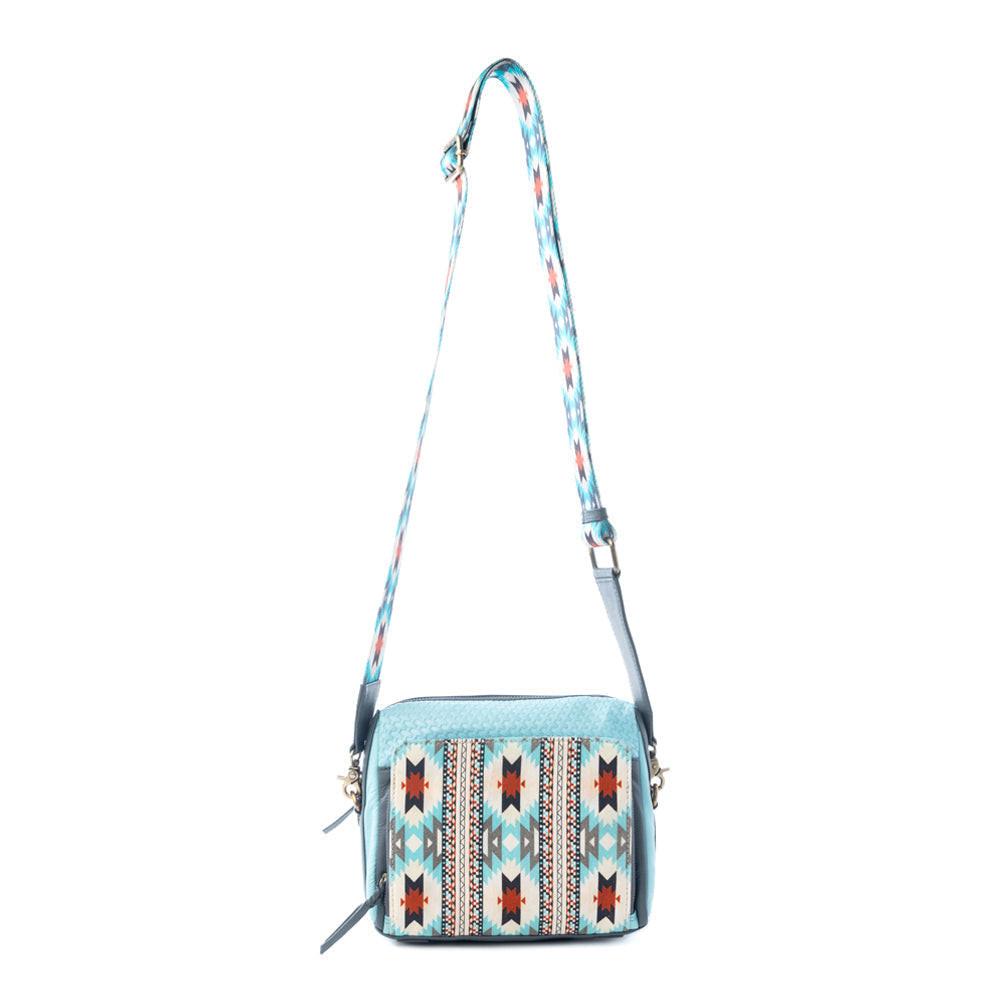 Myra Pueblo Charm Aztec Crossbody Bag in Frontier Blue