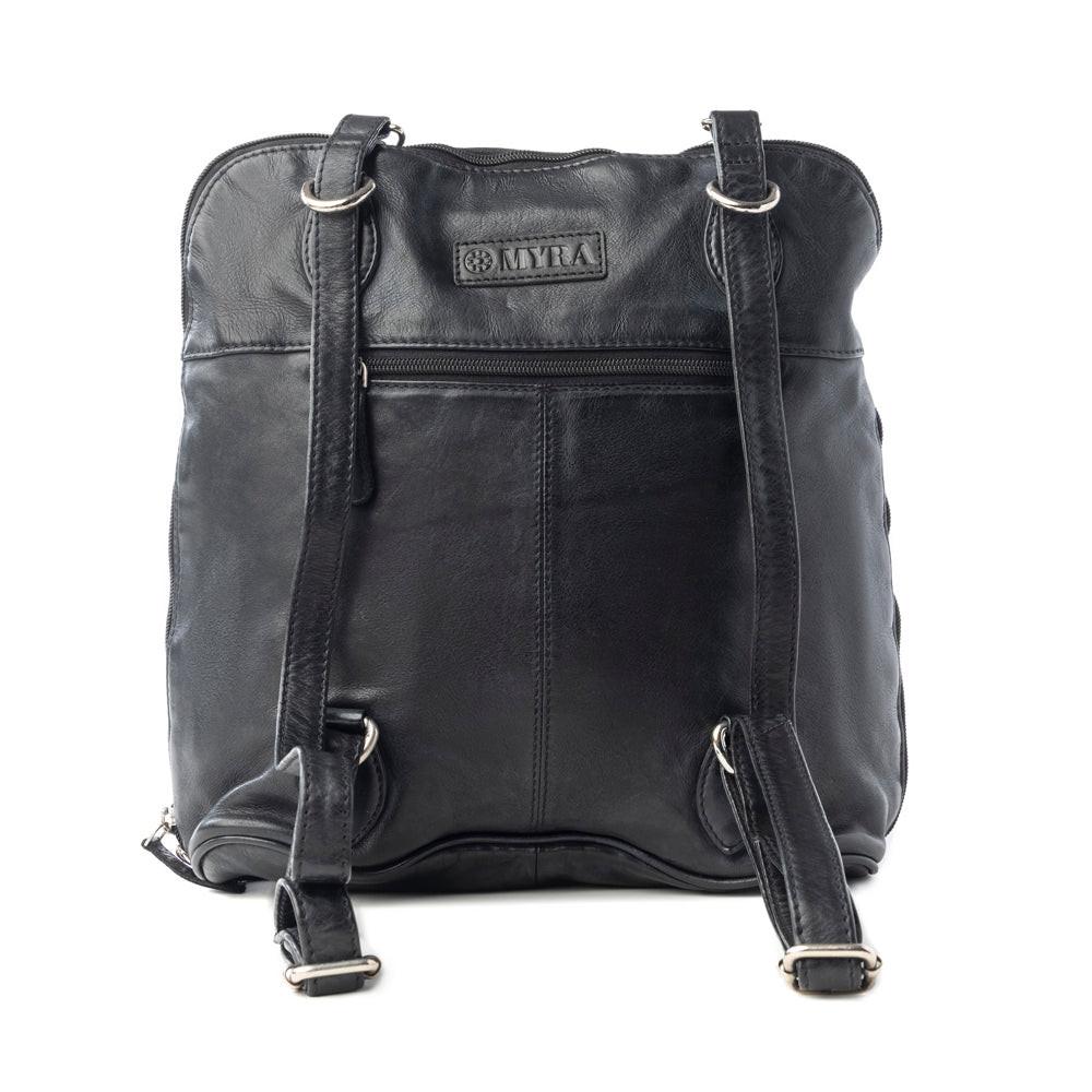 Myra Stormrider Buckled Genuine Leather Bag in Shadow Black
