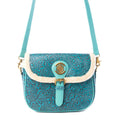 Myra Turquesa Rose Embossed Leather Crossbody Bag with Fur Accent in Cactus Bloom