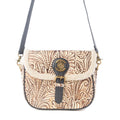 Myra Raven & Dune Embossed Leather Crossbody Bag with Fur Accent in Winter Ivory