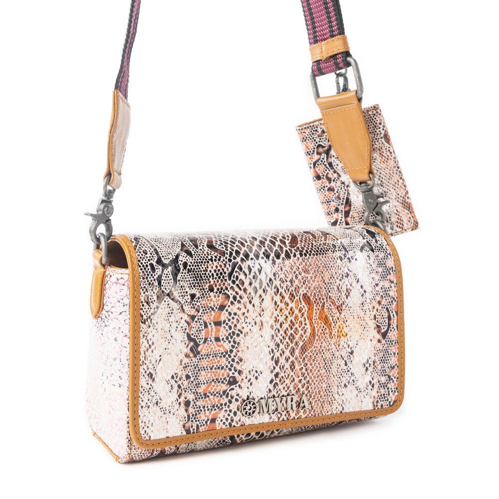 Myra Elysian Charm Leather Shoulder Bag in Onyx Snake Print