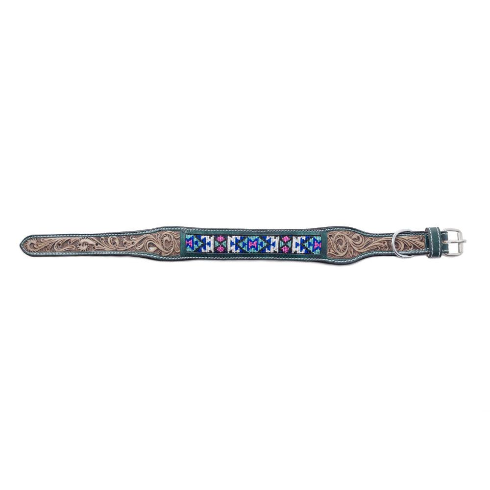 Turquoise Blossom Western Dog Collar in Brown
