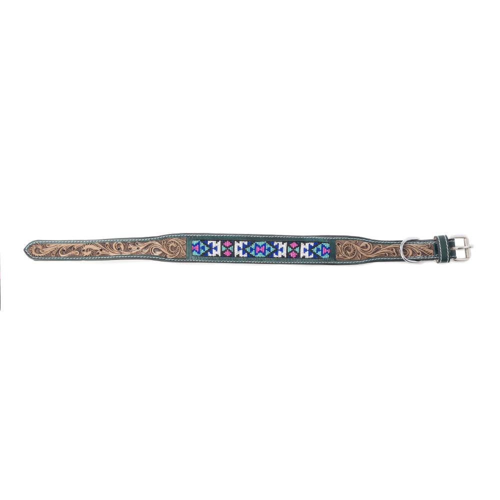 Turquoise Blossom Western Dog Collar in Brown