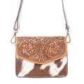Myra Bridle Blossom Handtooled Hairon Leather Bag in Amber Carve