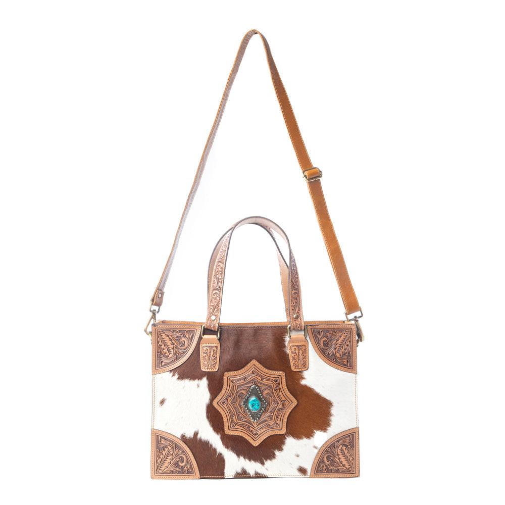 Myra Desert Jewel Handtooled Hairon Leather Concealed Carry Bag in Timber Brown
