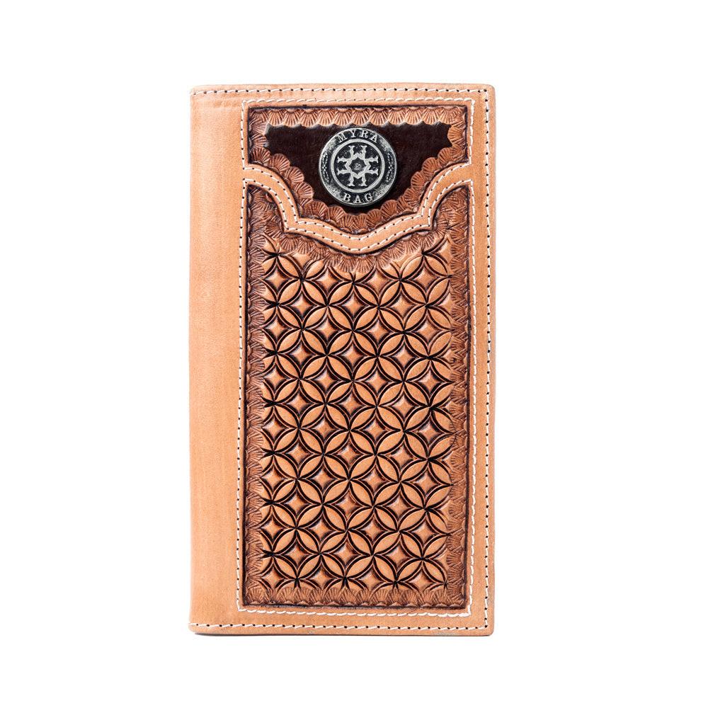 Myra Starweave Dusk Handtooled Leather Wallet for Men in Aged Sienna