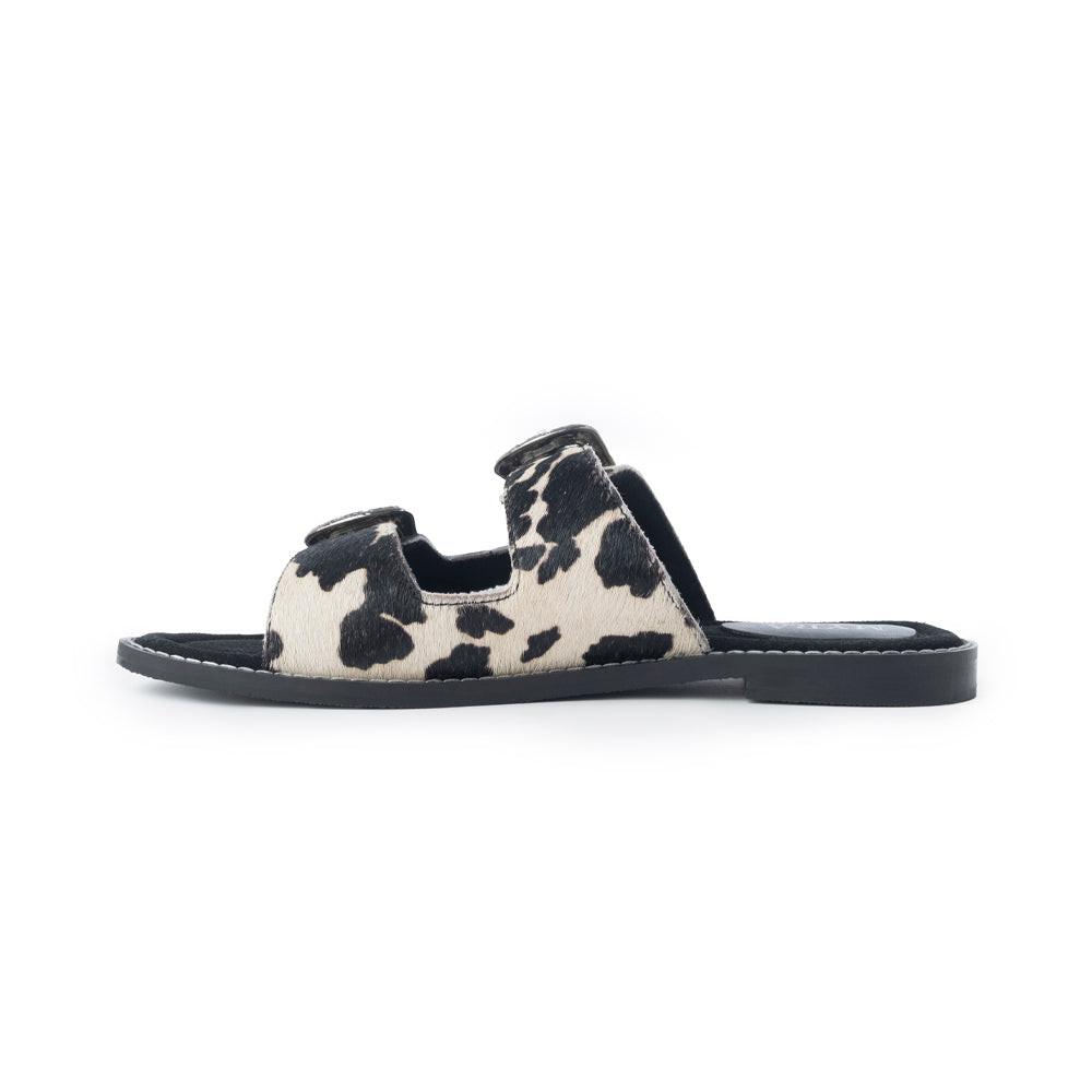 Myra Midnight Grove Hairon Leather Sandals in Ranch Ivory