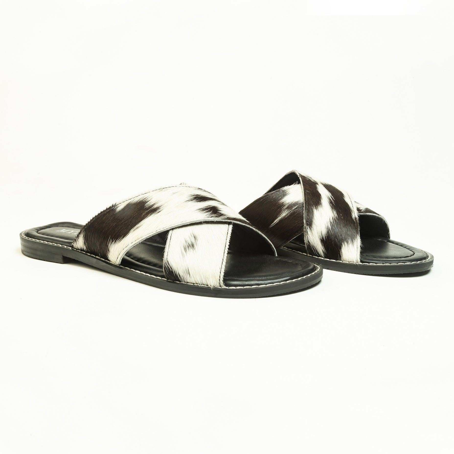 Myra El Paso Dawn Hairon Leather Sandals in Speckled White