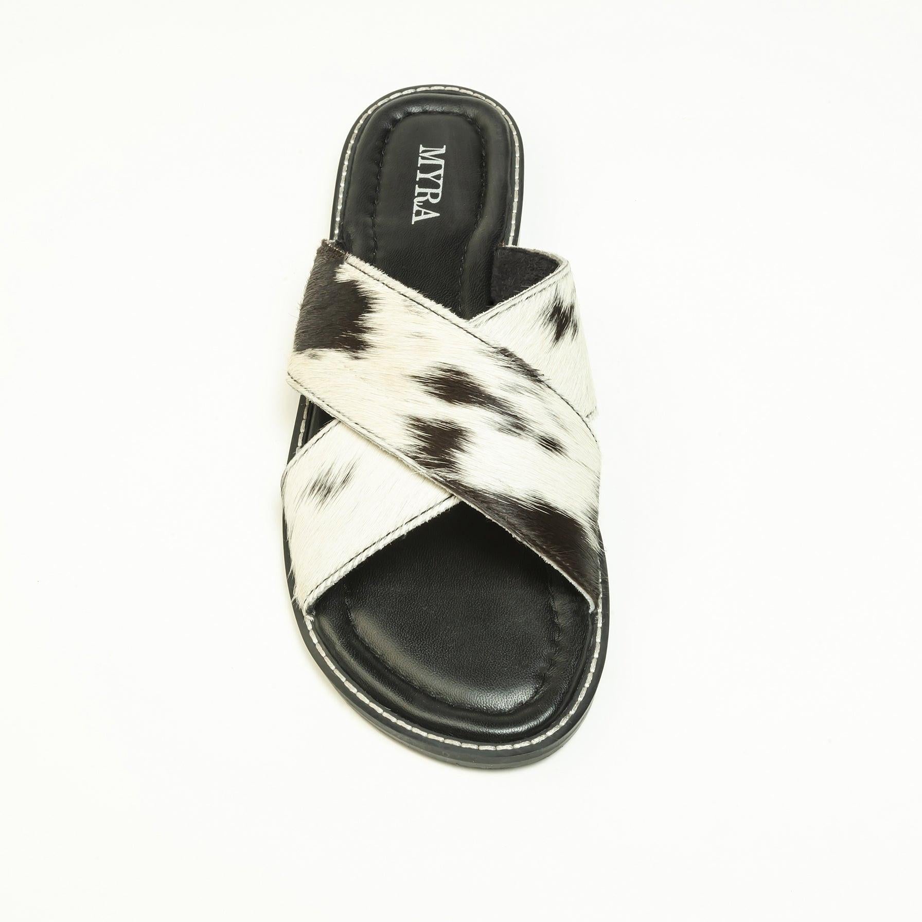 Myra El Paso Dawn Hairon Leather Sandals in Speckled White