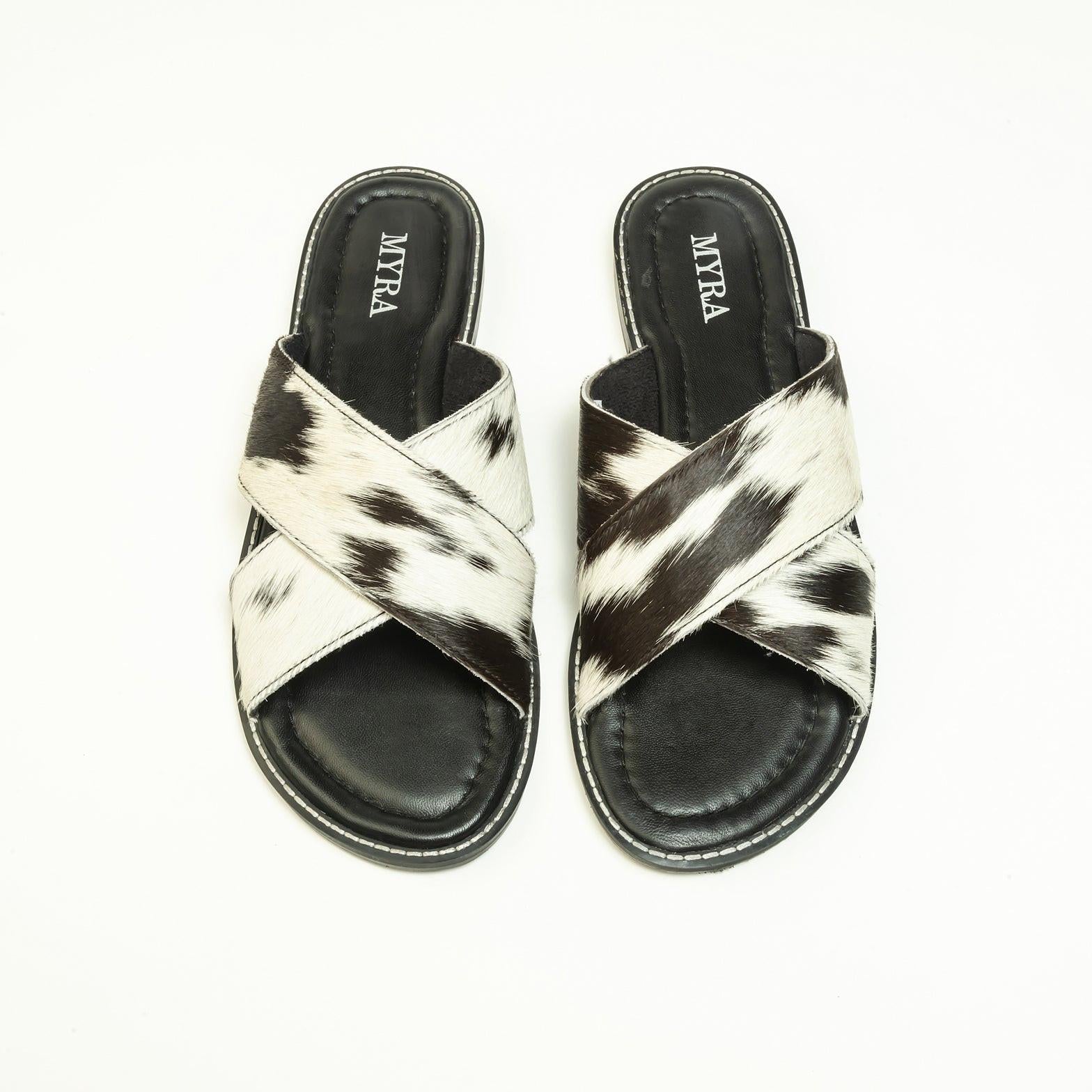 Myra El Paso Dawn Hairon Leather Sandals in Speckled White