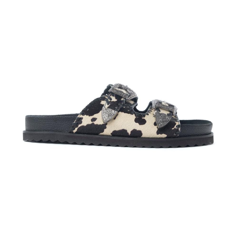 Myra Coyote Crest Hairon Leather Sandals in Vanilla White