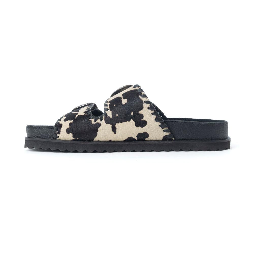 Myra Coyote Crest Hairon Leather Sandals in Vanilla White