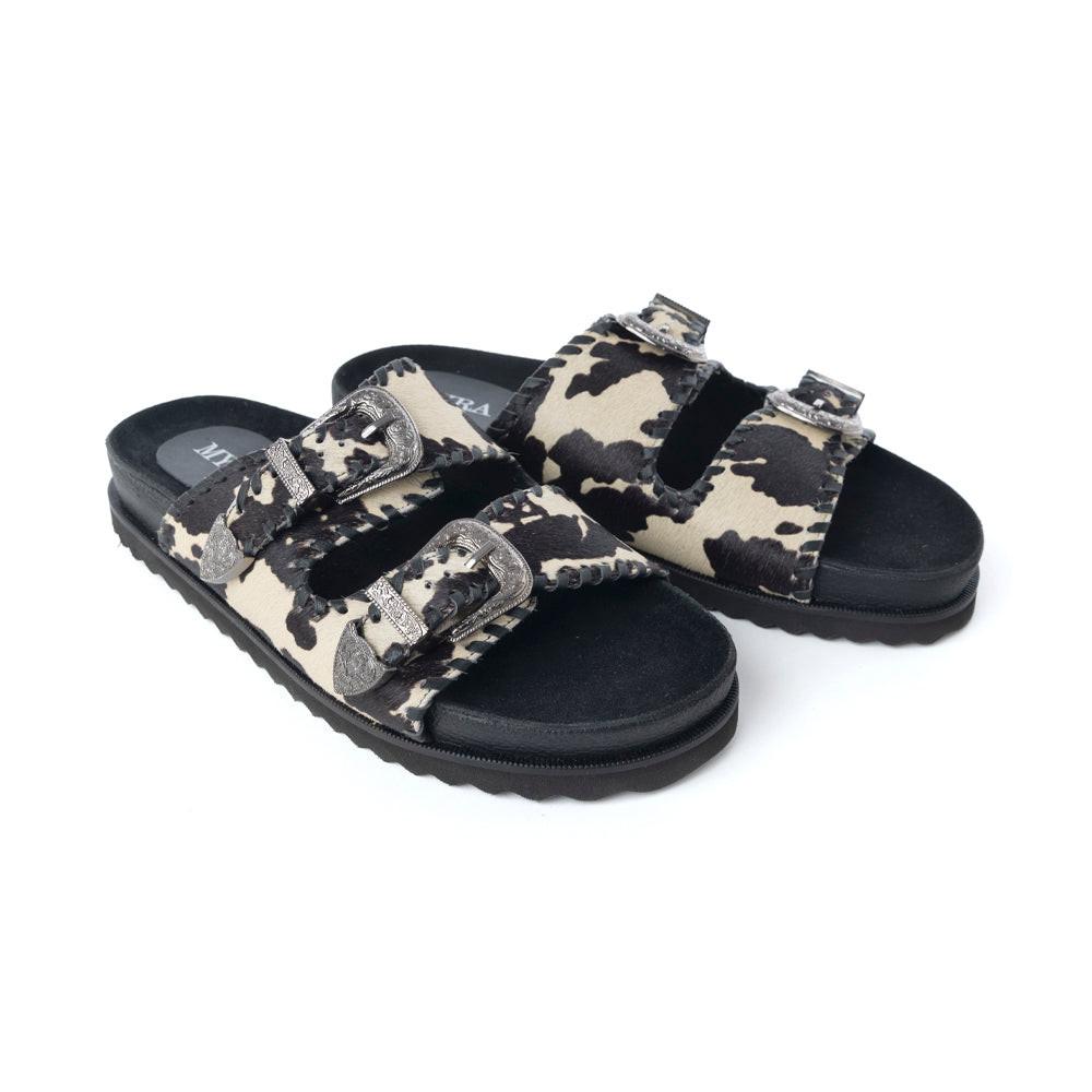 Myra Coyote Crest Hairon Leather Sandals in Vanilla White
