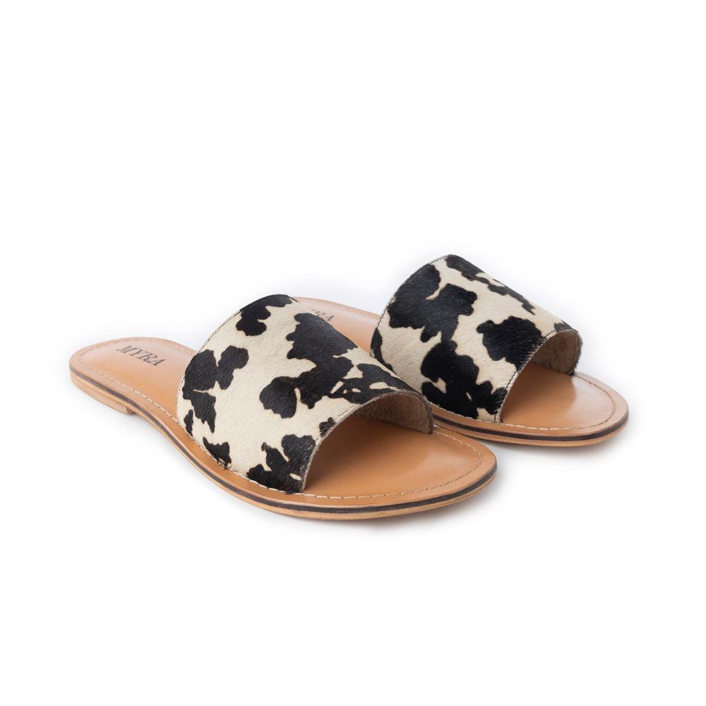 Myra Mojave Herd Hairon Leather Sandals in Creamhide White