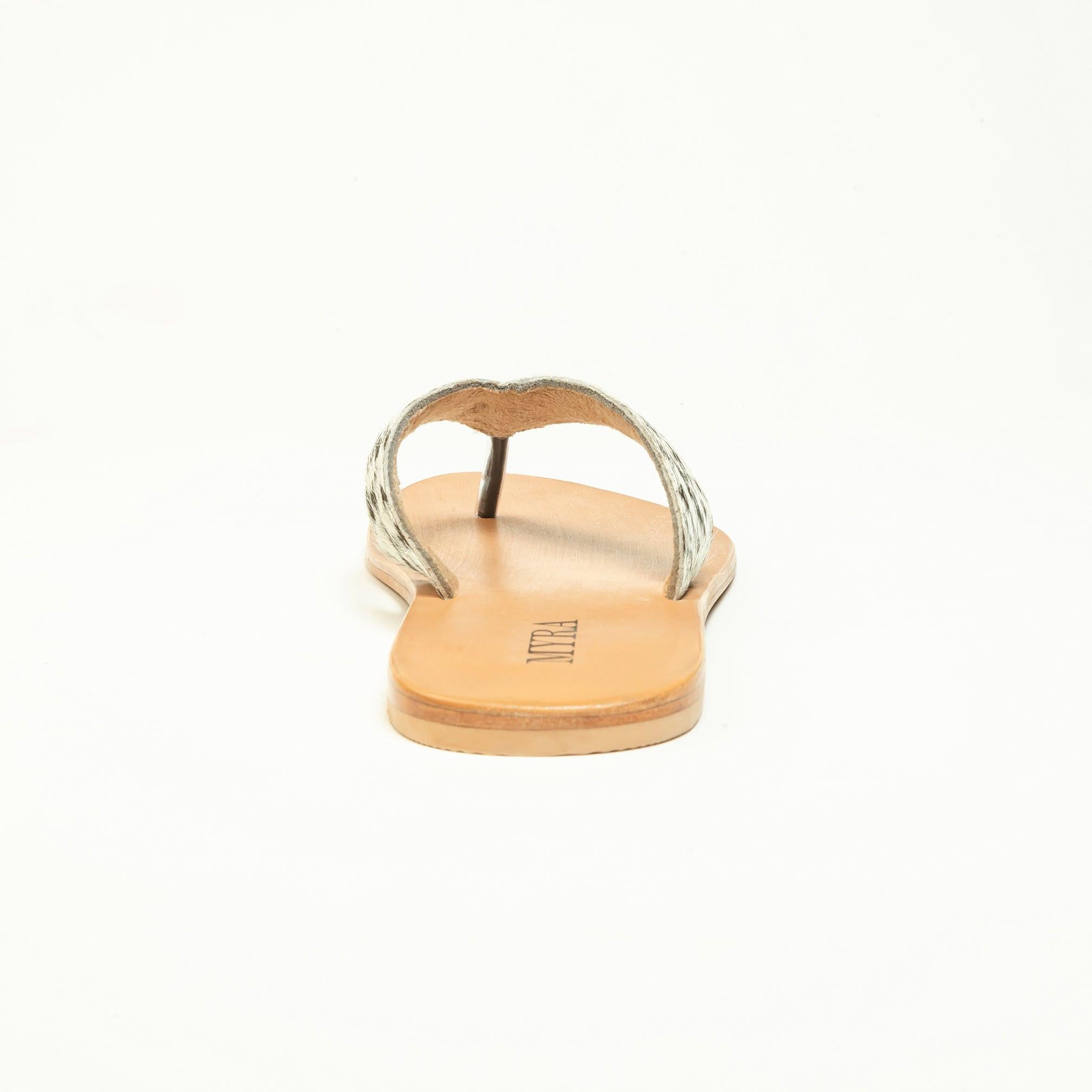 Myra Echo Valley Hairon Leather Sandals in Spotted Ivory